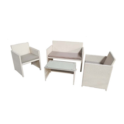 Salotto Valencia White (2 poltrone 1 divano 1 tavolo) Polyrattan - Colore Bianco Cuscini Colore Grigio chiaro