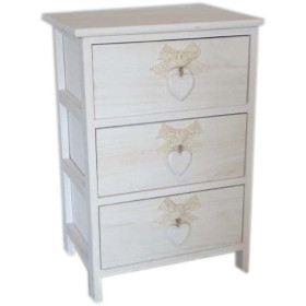 CASSETTIERA 3 CASSETTI CON CUORE COLORE WHITE WASHED IN LEGNO DI PAULOWNIA