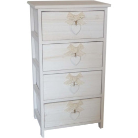 CASSETTIERA 4 CASSETTI CON CUORE COLORE WHITE WASHED IN LEGNO DI PAULOWNIA
