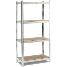Scaffale 4 ripiani in metallo e MDF Misure: H 160 x L 80 x P 40 cm     Portata: 150 Kg per ripiano