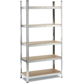 Scaffale 5 ripiani in metallo e MDF Misure: H 180 x L 90 x P 40 cm   Portata: 175 Kg per ripiano